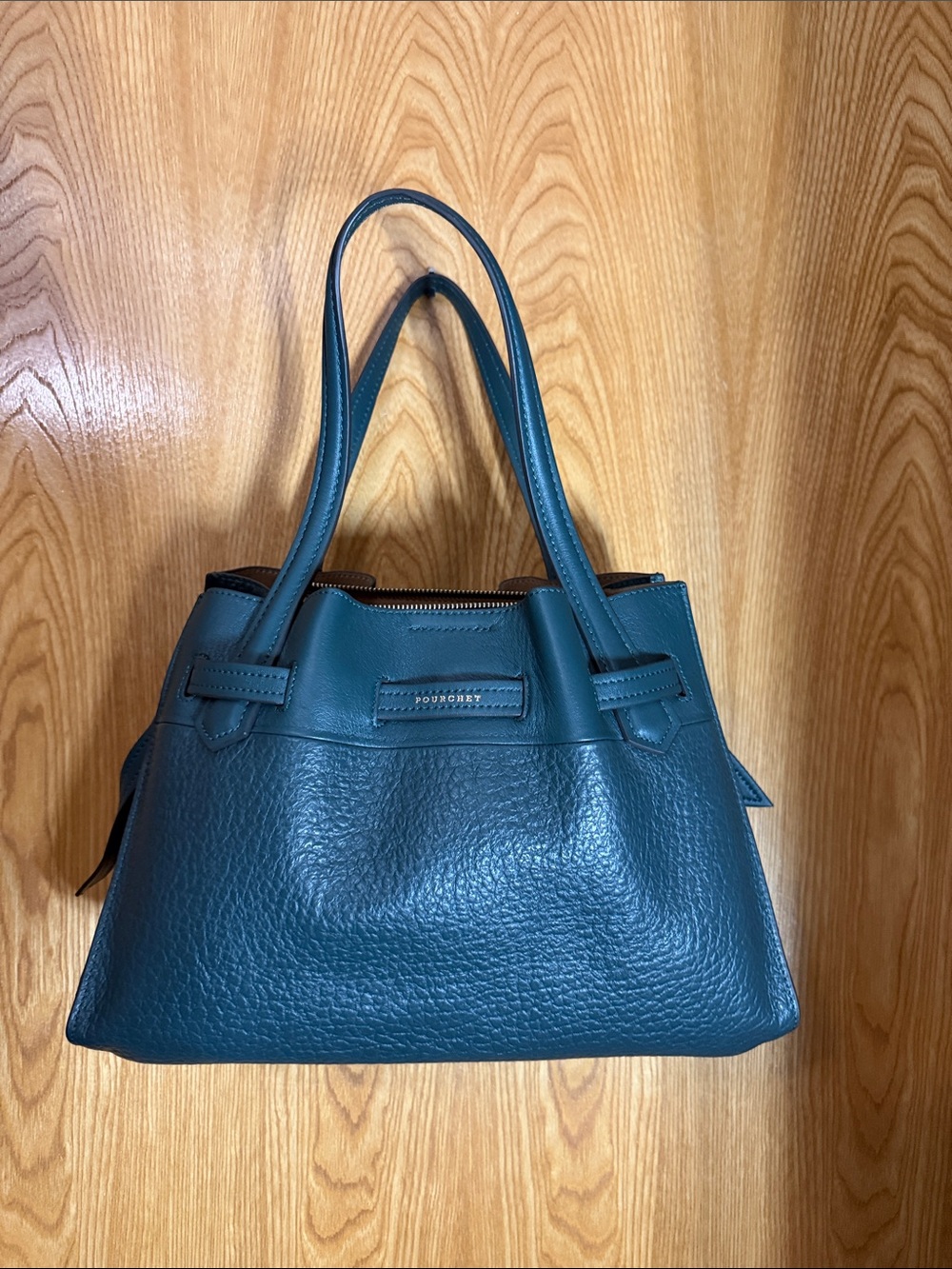 Structured Teal Leather Shoulder Bag with Dual Handles